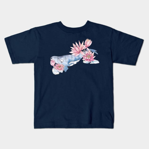 Whales and Water Lilies Kids T-Shirt by Gingerlique